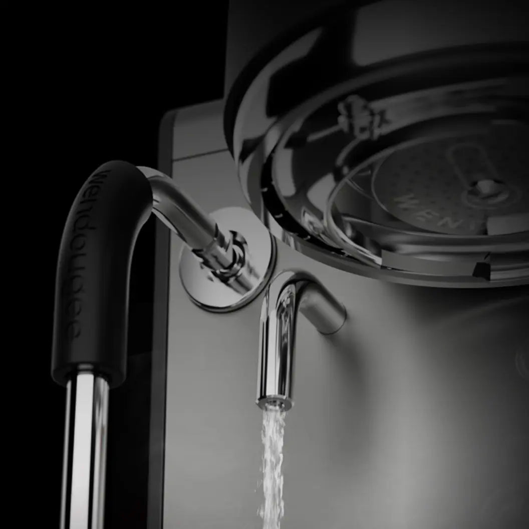 Wendougee LITA Sigma Hot water tap working against a black background