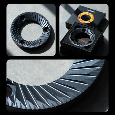 64mm flat burrs showcased in stylish packaging and detailed design for an optimal brewing experience.
