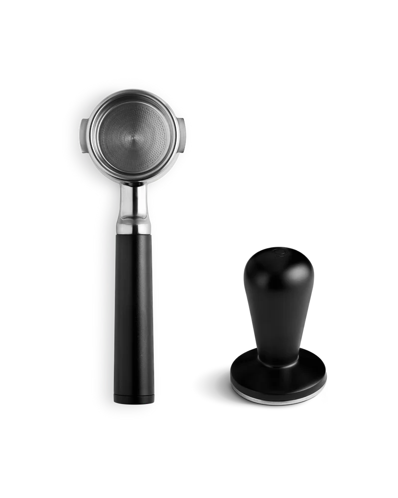 Fellow Espresso Series 1 espresso machine portafilter and tamper for precise coffee preparation.