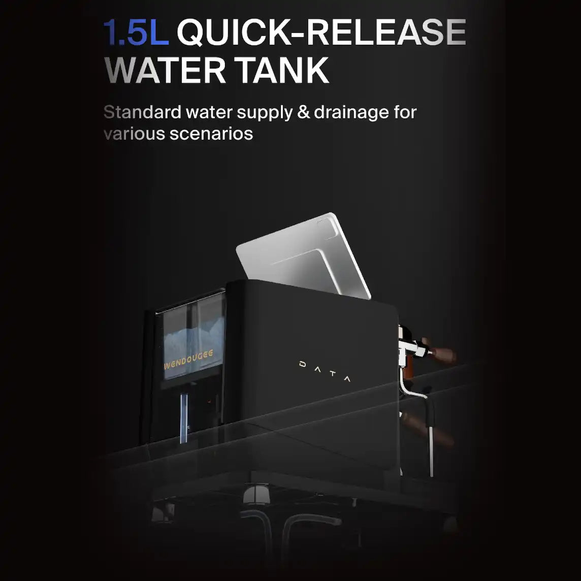 Wendougee DATA S offer 1.5L quick-release water tank with a black background
